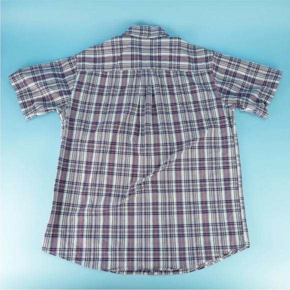 Cinch Western Wear Button Down Shirt Short Sleeve Red Blue Plaid Mens Size M - Picture 2 of 5